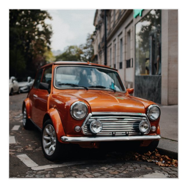 Orange Mini Cooper Classic Car Glossy Poster (Vorderseite)