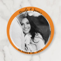 Orange Minimal Trendy Round Foto Gastgeschenk Hoch