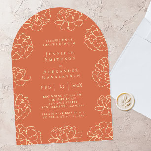 Orange Minimalistische botanische Hochzeitseinladu Einladung
