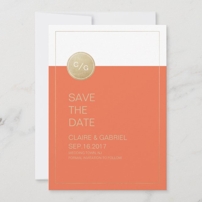 Orange minimalistische moderne Hochzeit speichern  Save The Date (Vorderseite)