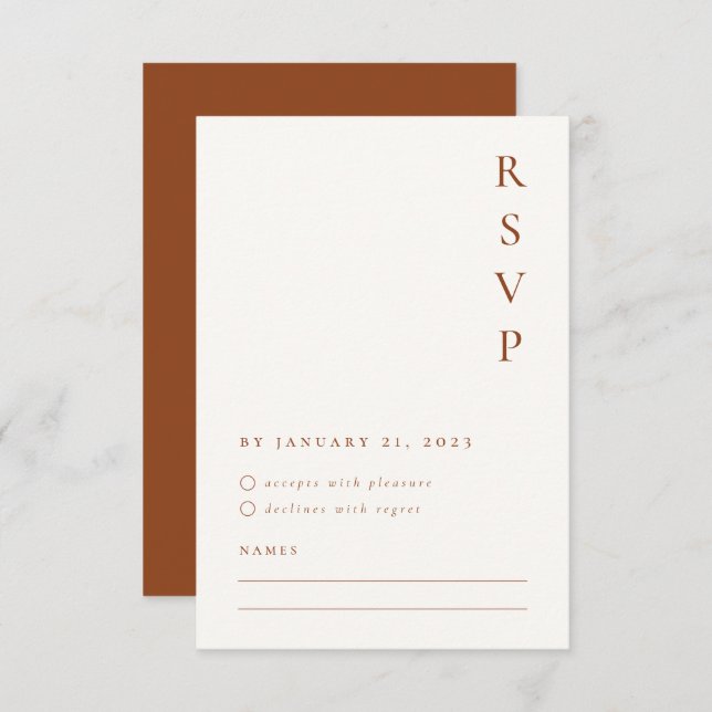 Orange Minimalistische RSVP-Karte Burnt Orange RSVP Karte (Vorne/Hinten)