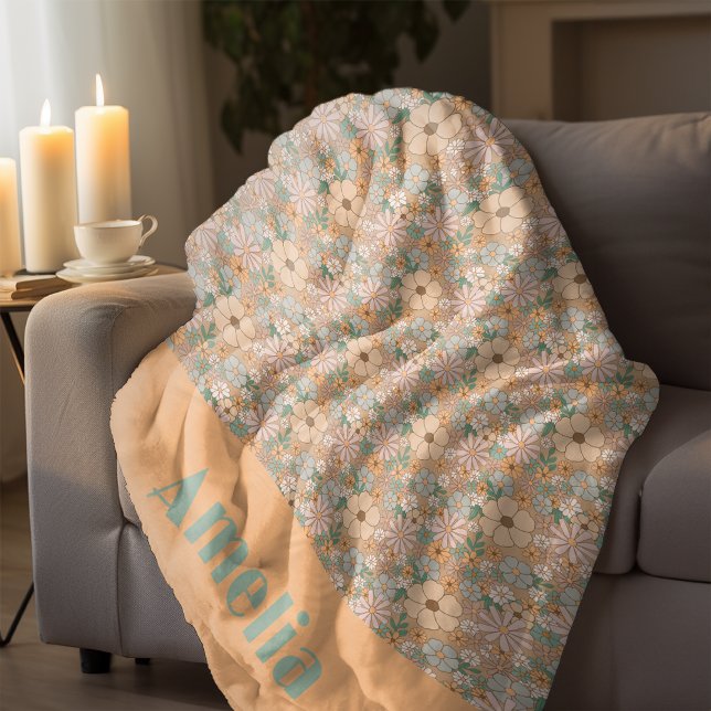 Orange mint grüne Blumenmuster Name Fleecedecke (Von Creator hochgeladen)