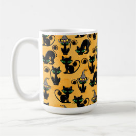 ORANGE MIT ADORABLE HALLOWEEN SCHWARZKATZEN KAFFEETASSE