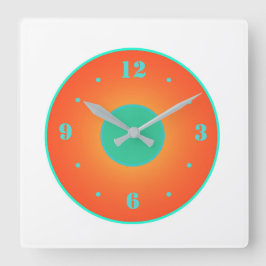 Orange mit Aqua Green auf weißer Hintergrunduhr Quadratische Wanduhr