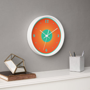 Orange mit Aqua Green auf weißer Hintergrunduhr Uhr