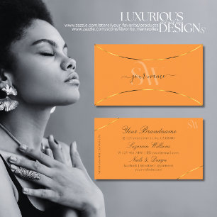 Orange mit goldfarbenen Grenzen und Monogramm mode Visitenkarte