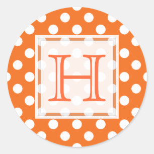 Orange mit Monogramm-Aufklebern aus weißem Polka-D Runder Aufkleber