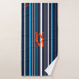 Orange Mit Monogramm Blue Streifen Badhandtuch Set