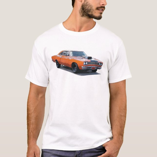 Orange mit schwarzem Streifen PlymouthRoadrunner. T-Shirt (Vorderseite)