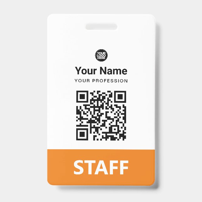Orange Mitarbeiter-QR-Code, Barcode, Logo, Name Ausweis (Vorderseite)