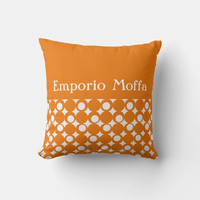 Orange Mod Ball Design @ Emporio Moffa mit Text Kissen (Vorderseite)