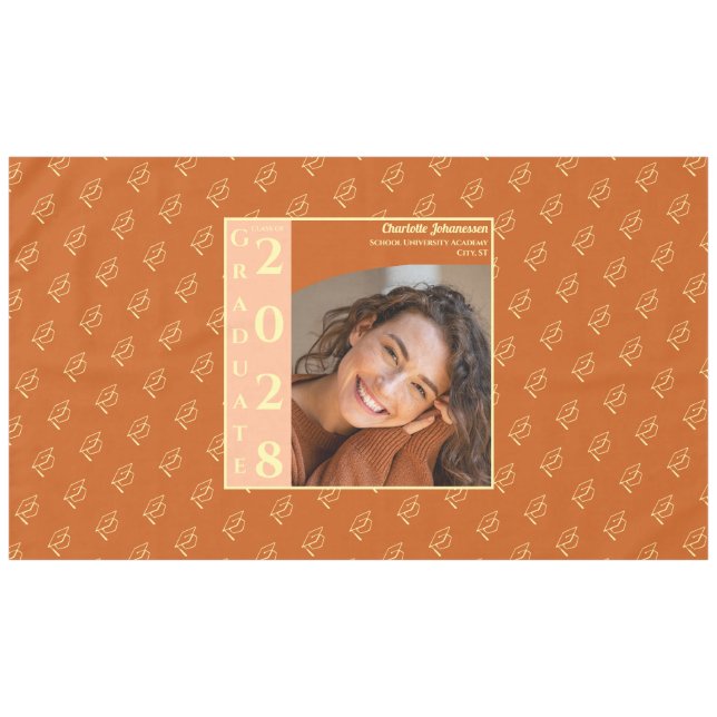 Orange Modern Absolventen-Foto-Mützen-Muster Tischdecke (Vorderseite (Horizontal))