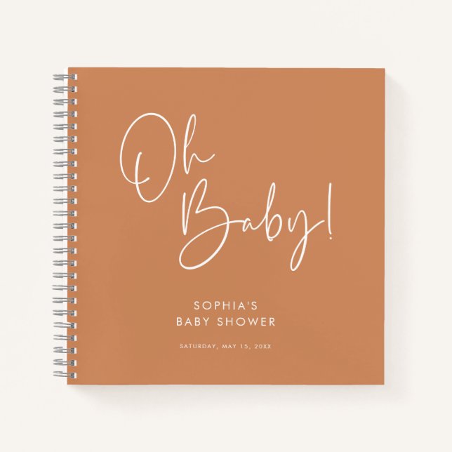 Orange Modern Boho GenderNeutral Baby Shower Guest Notizbuch (Vorderseite)