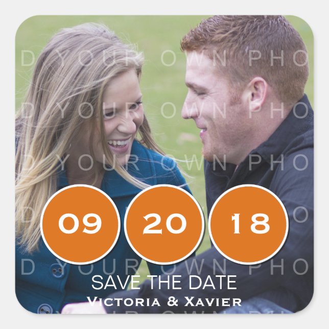Orange Modern Circles Foto Save the Date Aufkleber (Vorderseite)
