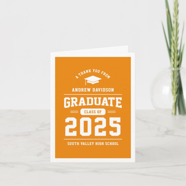Orange Modern Class of 2025 Abschluss Blank Dankeskarte (Vorderseite)