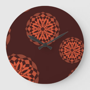 Orange, modern, decorative, geometric flowers große wanduhr