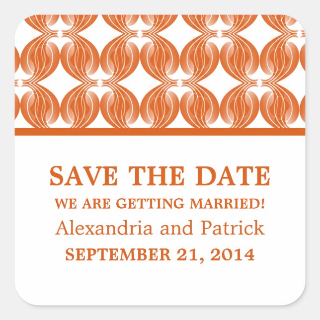 Orange Modern Deko Save the Date Stickers (Vorderseite)