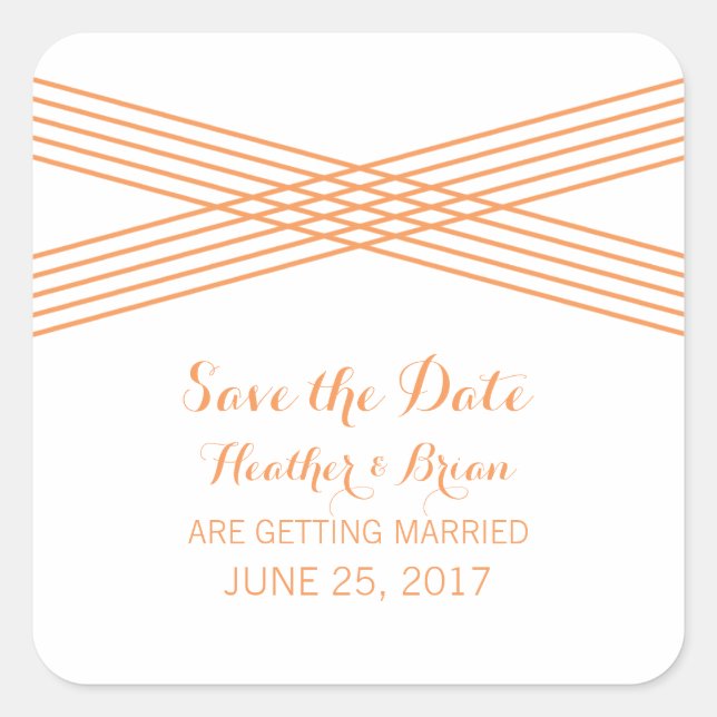 Orange Modern Deko Save the Date Stickers (Vorderseite)