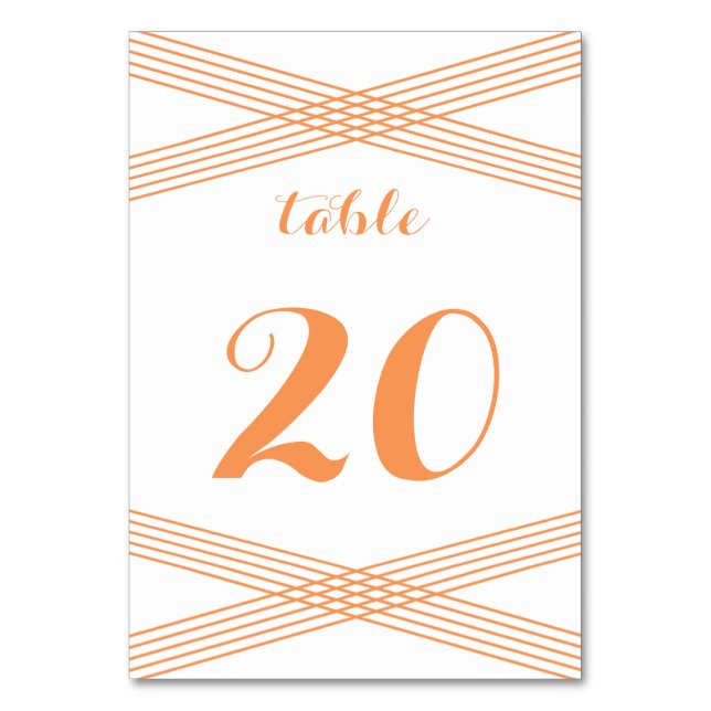 Orange Modern Deko Table Card Tischnummer (Vorderseite)