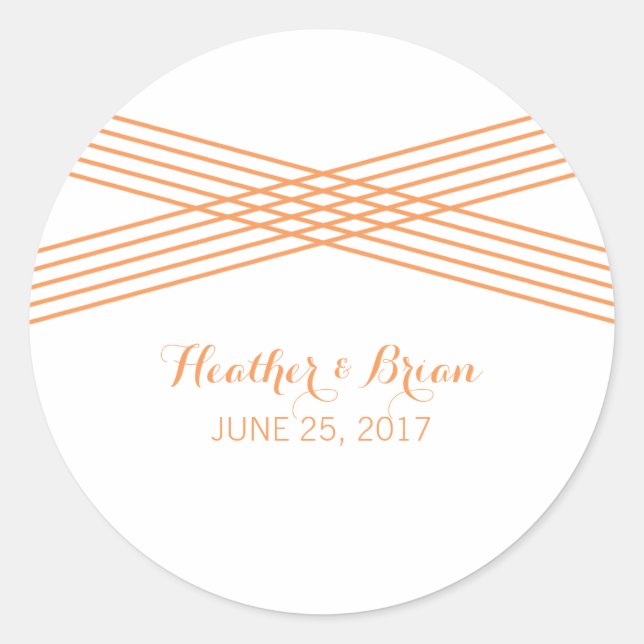 Orange Modern Deko Wedding Stickers (Vorderseite)