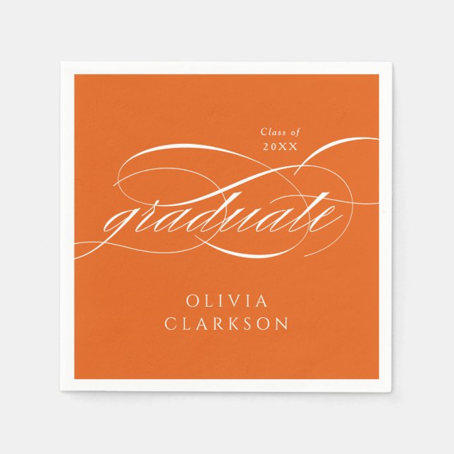 Orange Modern Elegante Script Graduation Party Serviette (Vorderseite)