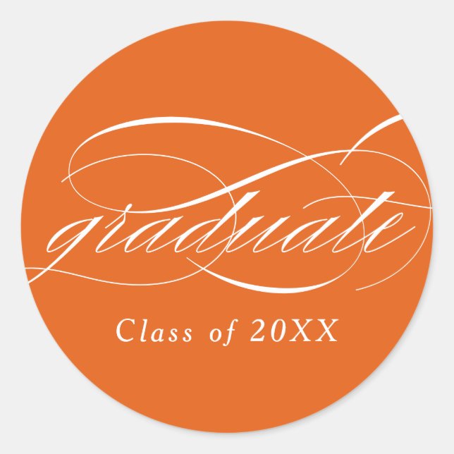 Orange Modern Eleganter Script-Abschluss Runder Aufkleber (Vorderseite)