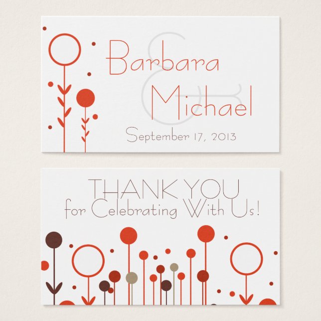 Orange Modern Floral Dot Simple Gastgeschenk Hochz (Vorne & Hinten)
