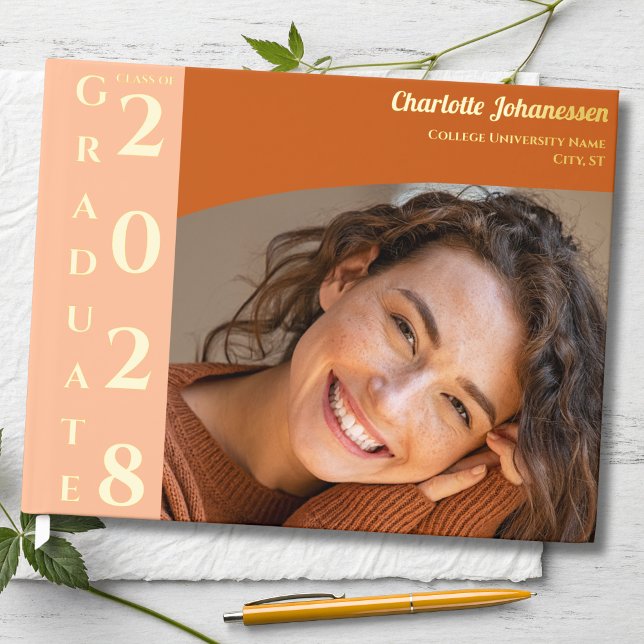 Orange Modern Foto Abschluss Gold Gästebuch (Von Creator hochgeladen)