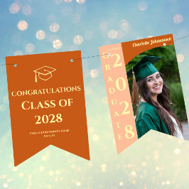 Orange Modern Graduation Photo Congratulations Wimpelkette