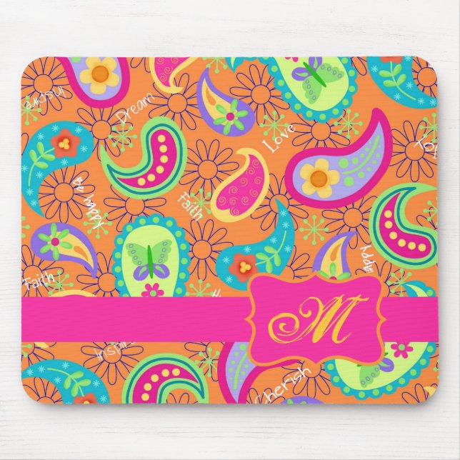 Orange Modern Paisley Whimsy Pattern Mousepad (Vorne)