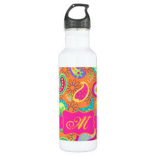 Orange Modern Paisley Whimsy Pattern Trinkflasche