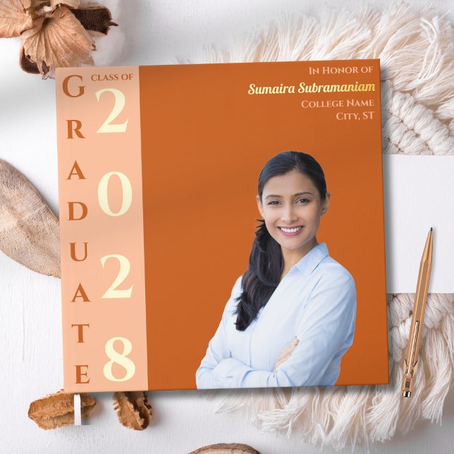 Orange Modern Photo Graduation Party Gold Gästebuch (Von Creator hochgeladen)