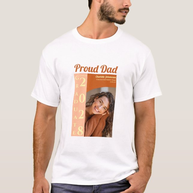 Orange Modern Photo Proud Dad Graduation T-Shirt (Vorderseite)