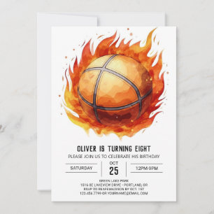 Orange Modern Watercolor Basketball Geburtstag Einladung