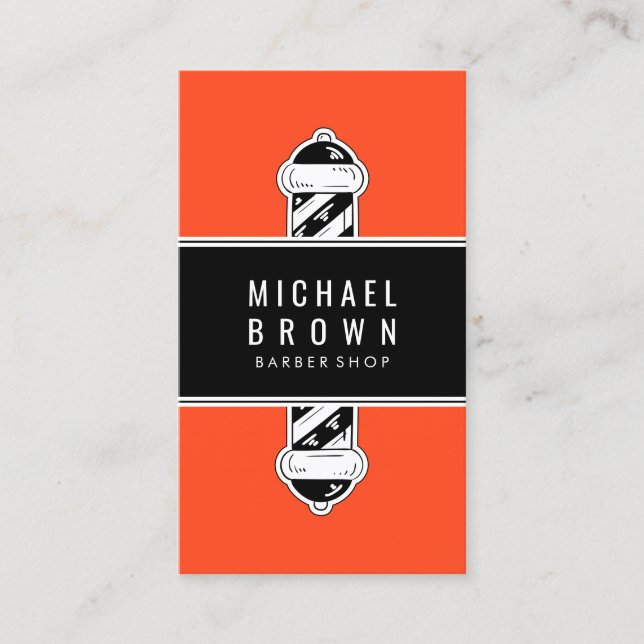 Orange Moderne Barber Pole Männer Haarstyling Visitenkarte (Vorderseite)
