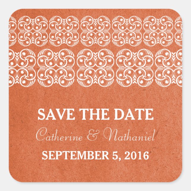 Orange Moderne, Bohemische Save the Date Stickers (Vorderseite)