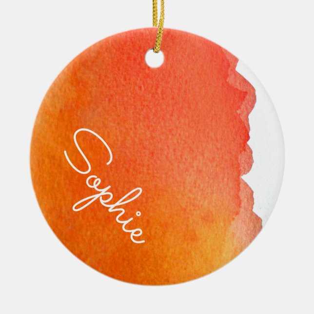 Orange moderne, einfache Aquarellfarbe Weihnachtsn Keramik Ornament (Vorne)