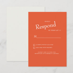 Orange Moderne Schrift Weiße Text Hochzeit RSVP Karte