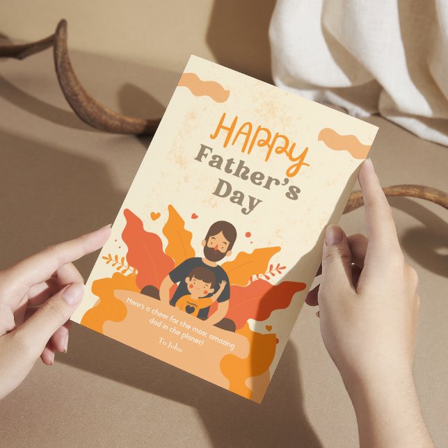 Orange Moderne Vater und Sohn | Fröhlicher Vaterta Postkarte (Von Creator hochgeladen)