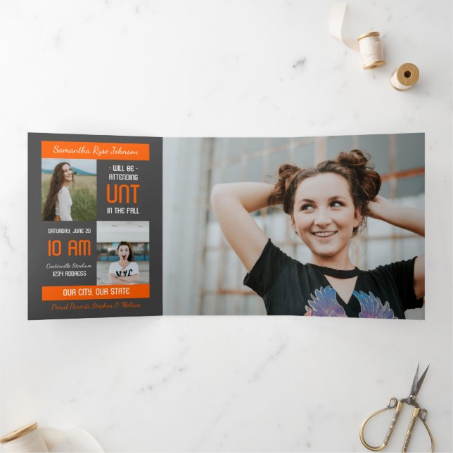 Orange Moderner Block 5-Foto-Abschluss Dreifach Gefaltete Einladung (Innenseite)