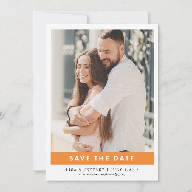 Orange | Modernes Liebe Color Foto Save the Date (Vorderseite)