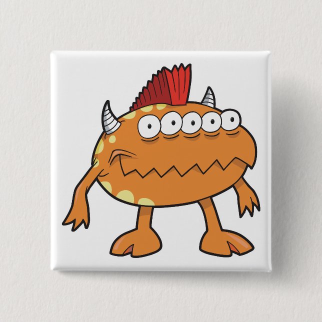 orange Mohawk-Monster viele Augen Button (Vorderseite)