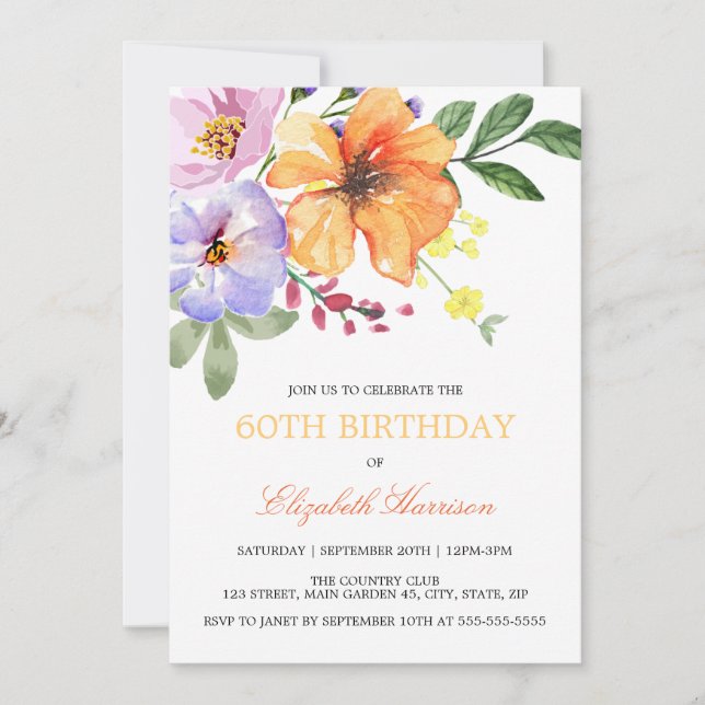 Orange Mohn Florale Grün Geburtstag Einladung (Vorderseite)