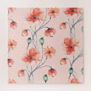 Orange Mohn Wasserfarbe: Vintage Blumendesign Puzzle