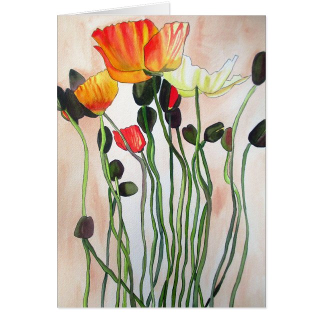 Orange Mohnblumen-Blumen Watercolorkunst (Vorne)