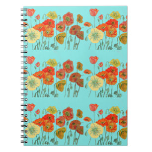 Orange Mohnblumen Florale Blumen Aqua Notizbuch Notizblock