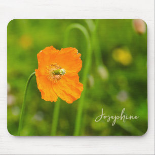 Orange Mohnblumen-Foto mit individuellem Namen Mousepad