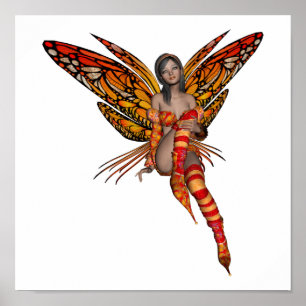Orange Monarch Butterfly 3D Pixie - Fairy 1 Poster
