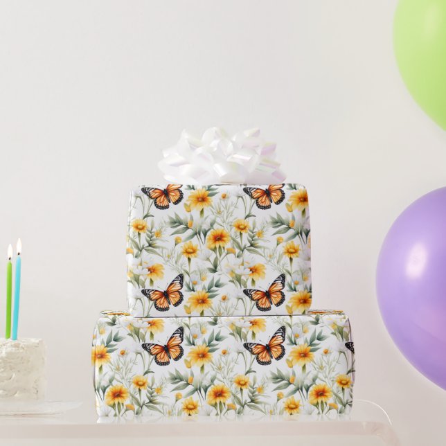 Orange Monarch Butterfly Gelb Grün Geschenkpapier (Partygeschenke)