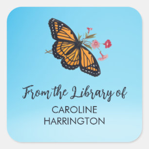 Orange Monarch Butterfly Hübsch Sky Blue Buchzeich Quadratischer Aufkleber